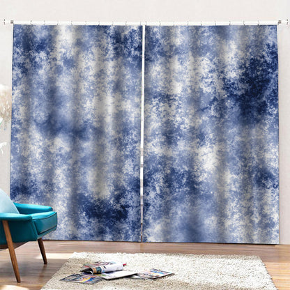 White And Blue Acid Wash Tie Dye Print Pencil Pleat Curtains