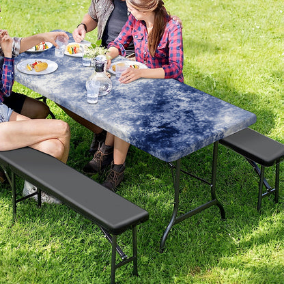 White And Blue Acid Wash Tie Dye Print Picnic Table Cover