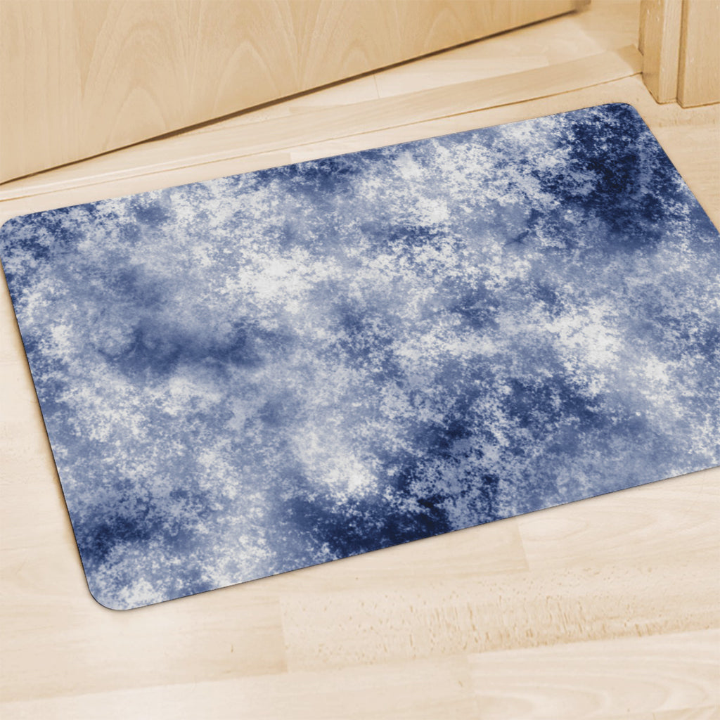 White And Blue Acid Wash Tie Dye Print Polyester Doormat