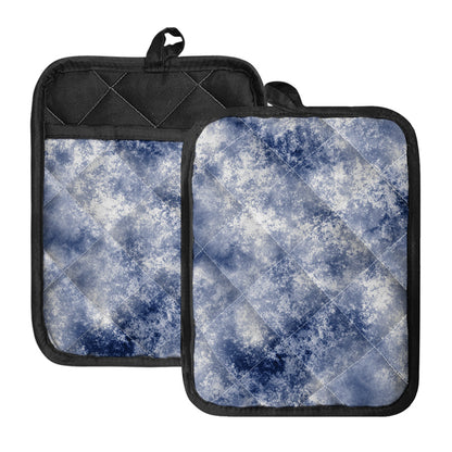White And Blue Acid Wash Tie Dye Print Pot Holders With Pocket