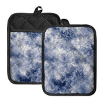 White And Blue Acid Wash Tie Dye Print Pot Holders With Pocket