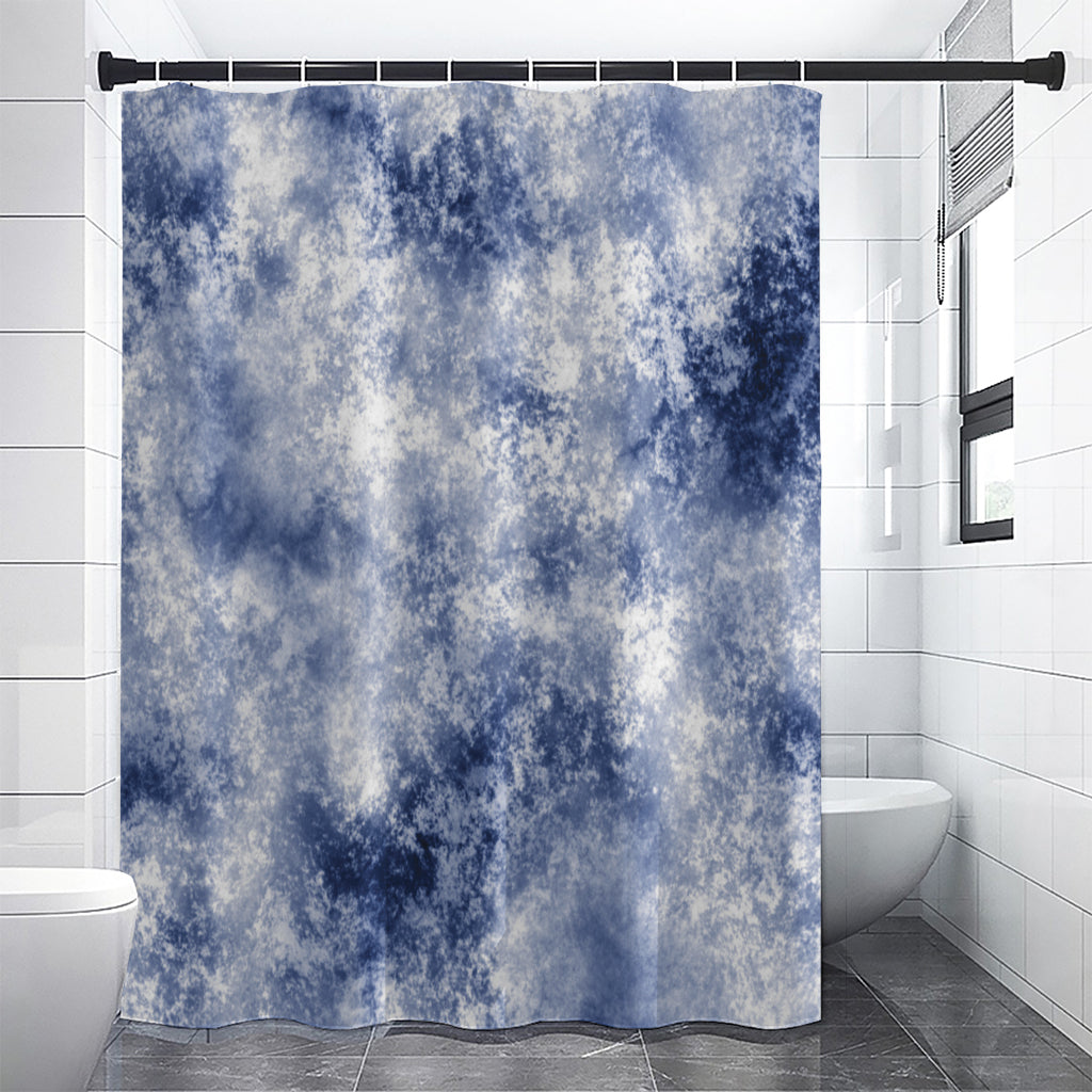 White And Blue Acid Wash Tie Dye Print Premium Shower Curtain
