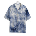 White And Blue Acid Wash Tie Dye Print Rayon Hawaiian Shirt