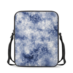 White And Blue Acid Wash Tie Dye Print Rectangular Crossbody Bag