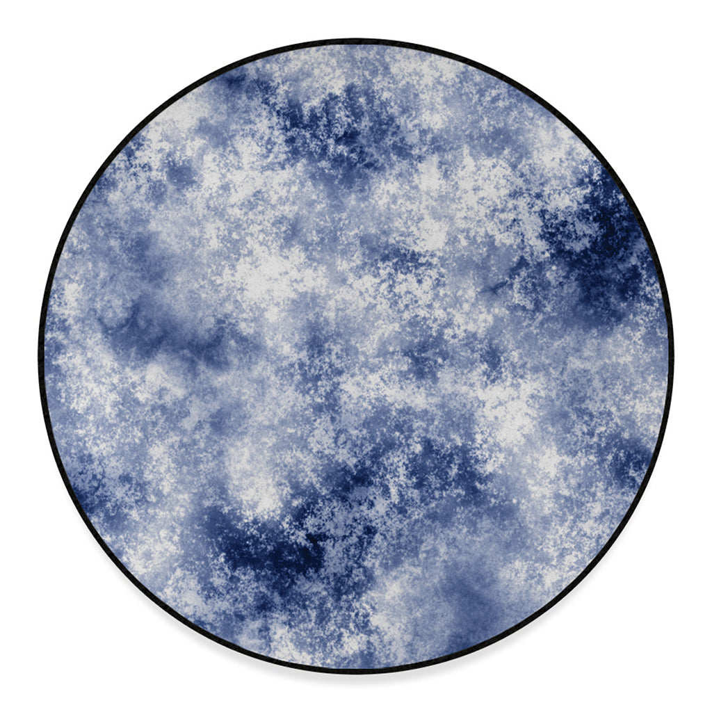 White And Blue Acid Wash Tie Dye Print Round Floor Mat