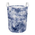 White And Blue Acid Wash Tie Dye Print Round Laundry Basket