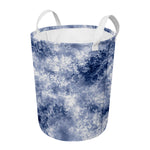 White And Blue Acid Wash Tie Dye Print Round Laundry Basket