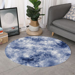 White And Blue Acid Wash Tie Dye Print Round Rug