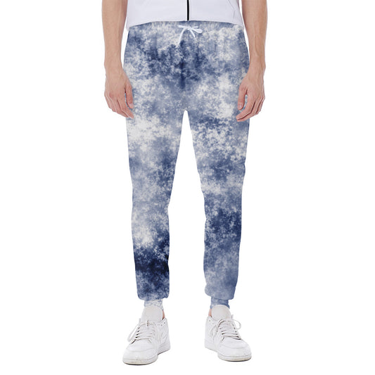 White And Blue Acid Wash Tie Dye Print Scuba Joggers