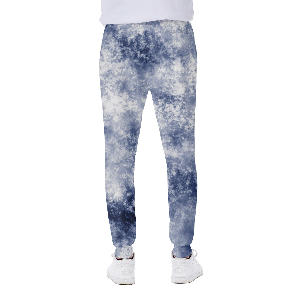 White And Blue Acid Wash Tie Dye Print Scuba Joggers