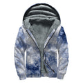 White And Blue Acid Wash Tie Dye Print Sherpa Lined Zip Up Hoodie