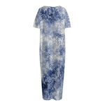 White And Blue Acid Wash Tie Dye Print Short Sleeve Long Nightdress