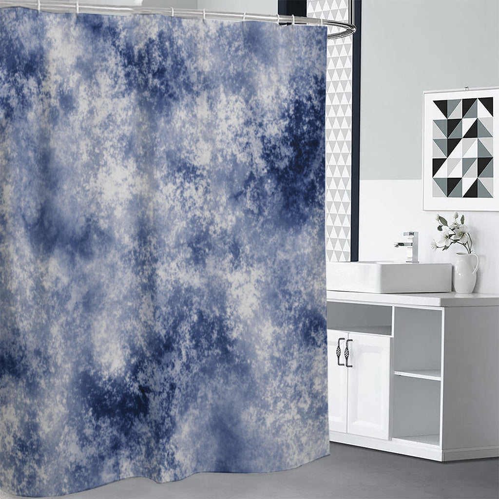 White And Blue Acid Wash Tie Dye Print Shower Curtain