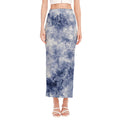 White And Blue Acid Wash Tie Dye Print Side Slit Maxi Skirt