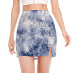 White And Blue Acid Wash Tie Dye Print Side Slit Mini Skirt