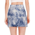 White And Blue Acid Wash Tie Dye Print Side Slit Mini Skirt
