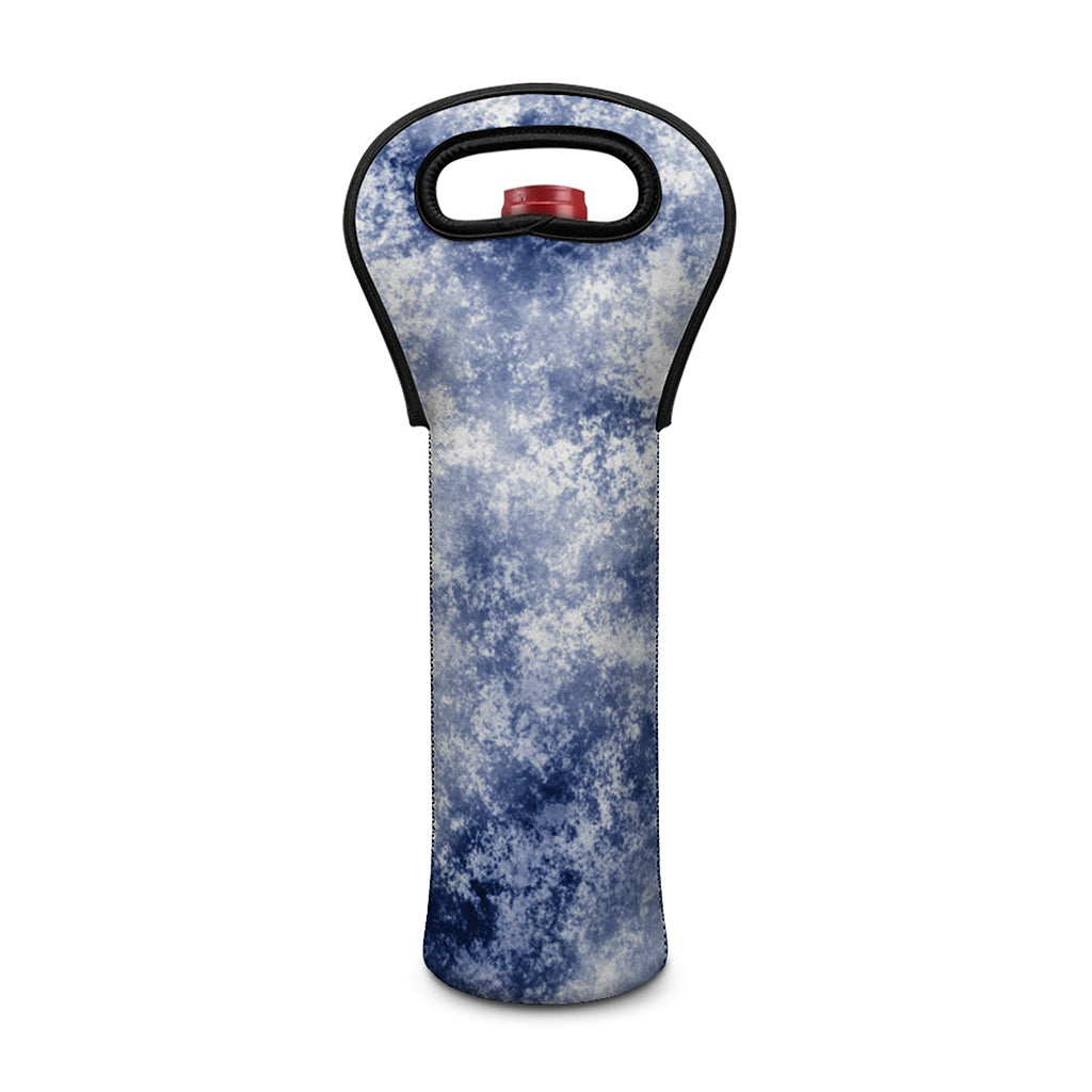 White And Blue Acid Wash Tie Dye Print Single Neoprene Wine Tote