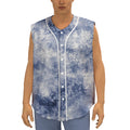 White And Blue Acid Wash Tie Dye Print Sleeveless Baseball Jersey