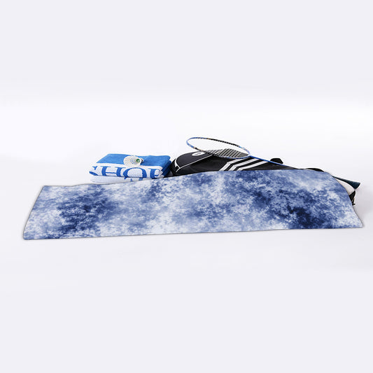 White And Blue Acid Wash Tie Dye Print Sports Towel