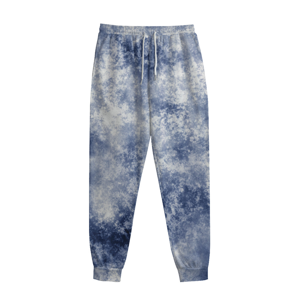 White And Blue Acid Wash Tie Dye Print Sweatpants