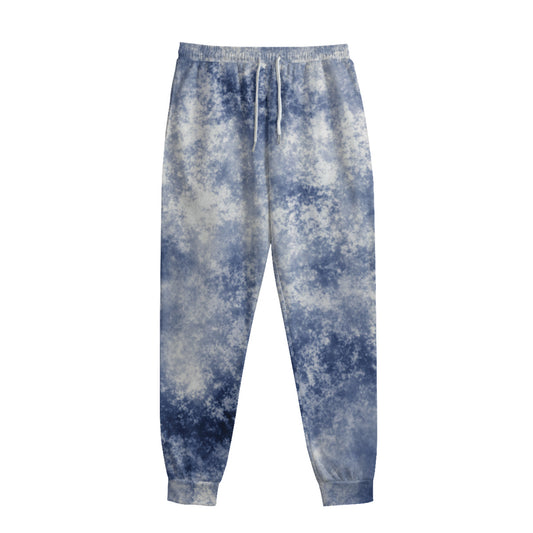 White And Blue Acid Wash Tie Dye Print Sweatpants