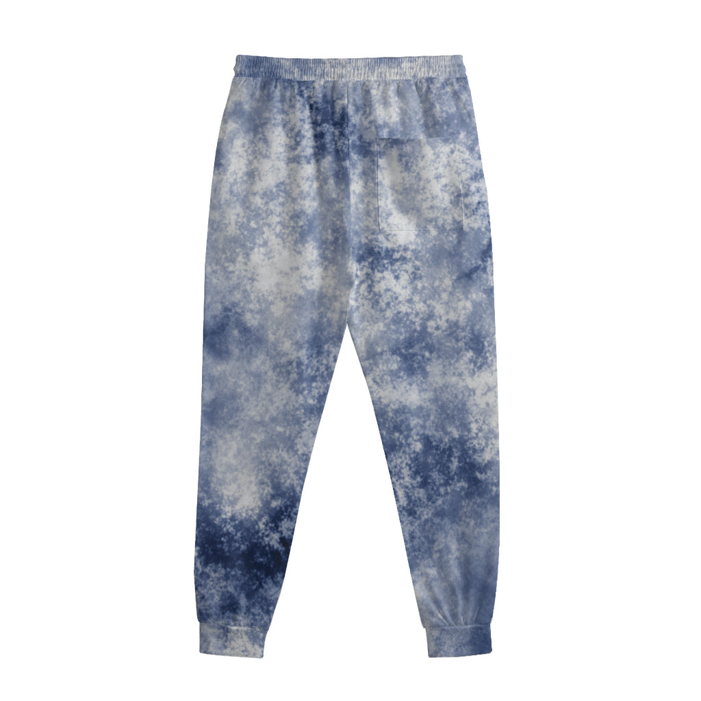 White And Blue Acid Wash Tie Dye Print Sweatpants
