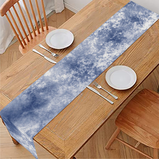 White And Blue Acid Wash Tie Dye Print Table Runner