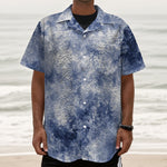 White And Blue Acid Wash Tie Dye Print Textured Short Sleeve Shirt
