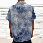 White And Blue Acid Wash Tie Dye Print Textured Short Sleeve Shirt