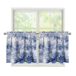 White And Blue Acid Wash Tie Dye Print Tier Curtains