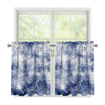 White And Blue Acid Wash Tie Dye Print Tier Curtains