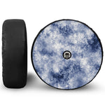White And Blue Acid Wash Tie Dye Print Tire Cover With Camera Hole