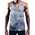 White And Blue Acid Wash Tie Dye Print Men's Workout Tank Top