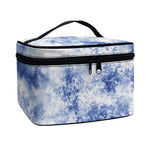 White And Blue Acid Wash Tie Dye Print Travel Makeup Bag