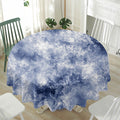 White And Blue Acid Wash Tie Dye Print Waterproof Round Tablecloth