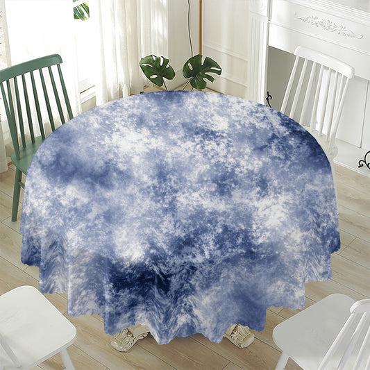 White And Blue Acid Wash Tie Dye Print Waterproof Round Tablecloth