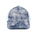 White And Blue Acid Wash Tie Dye Print White Mesh Trucker Hat