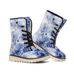 White And Blue Acid Wash Tie Dye Print Winter Boots