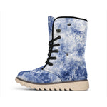 White And Blue Acid Wash Tie Dye Print Winter Boots