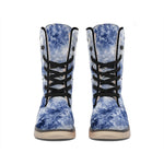 White And Blue Acid Wash Tie Dye Print Winter Boots