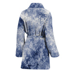 White And Blue Acid Wash Tie Dye Print Women's Bathrobe