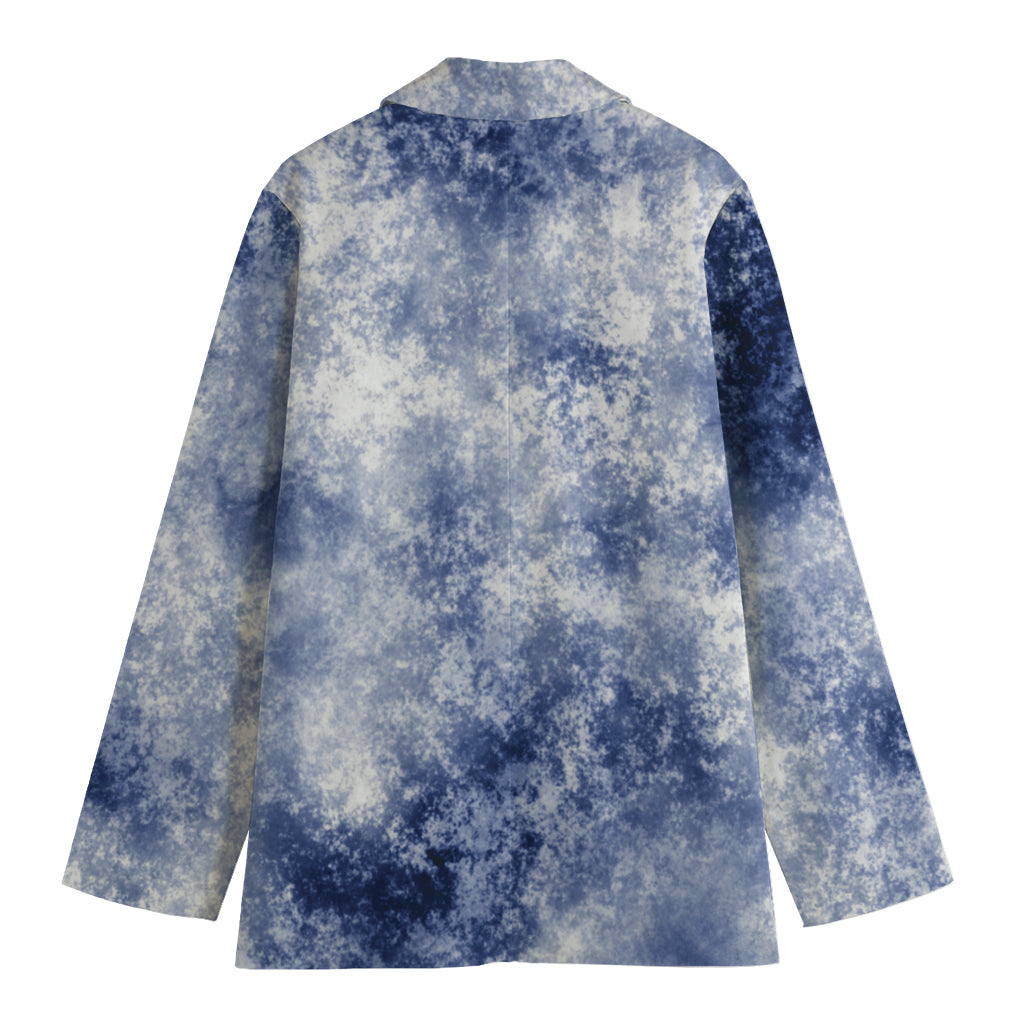 White And Blue Acid Wash Tie Dye Print Women's Blazer
