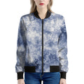 White And Blue Acid Wash Tie Dye Print Women's Bomber Jacket