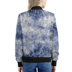 White And Blue Acid Wash Tie Dye Print Women's Bomber Jacket