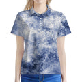 White And Blue Acid Wash Tie Dye Print Women's Polo Shirt