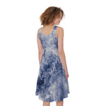 White And Blue Acid Wash Tie Dye Print Women's Sleeveless Dress