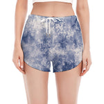 White And Blue Acid Wash Tie Dye Print Women's Split Running Shorts