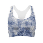 White And Blue Acid Wash Tie Dye Print Women's Sports Bra