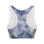 White And Blue Acid Wash Tie Dye Print Women's Sports Bra