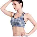 White And Blue Acid Wash Tie Dye Print Women's Sports Bra